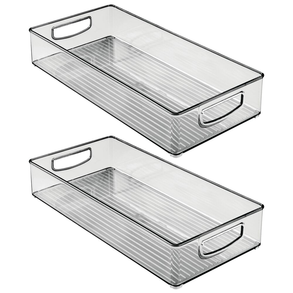 mDesign Plastic Kitchen Pantry Cabinet Food Storage Bin, 2 Pack - Smoke Gray