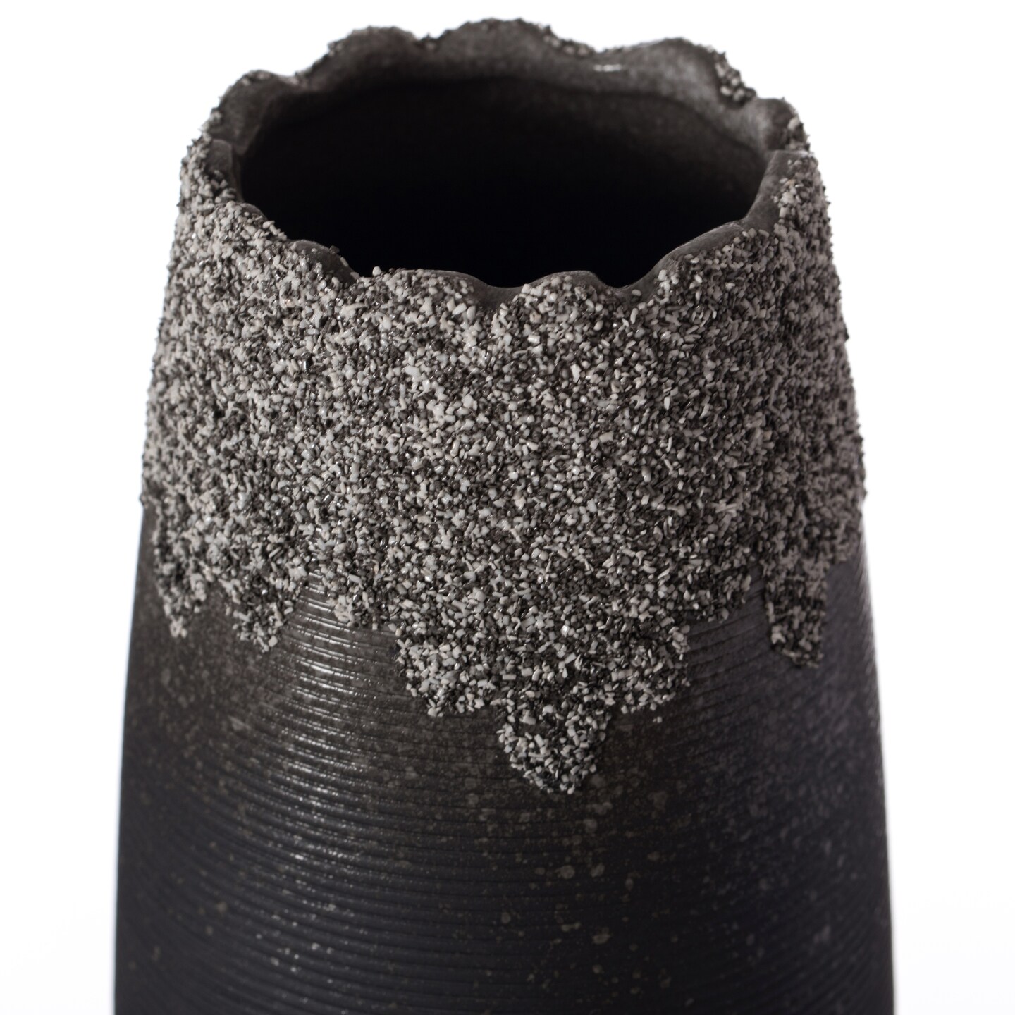 Modern Farmhouse Home Décor Accents; Boho Vases for Table Decor, Housewarming Gifts, Black Ceramic Table Vase with Dripping Crystal Look and Scalloped Opening Design