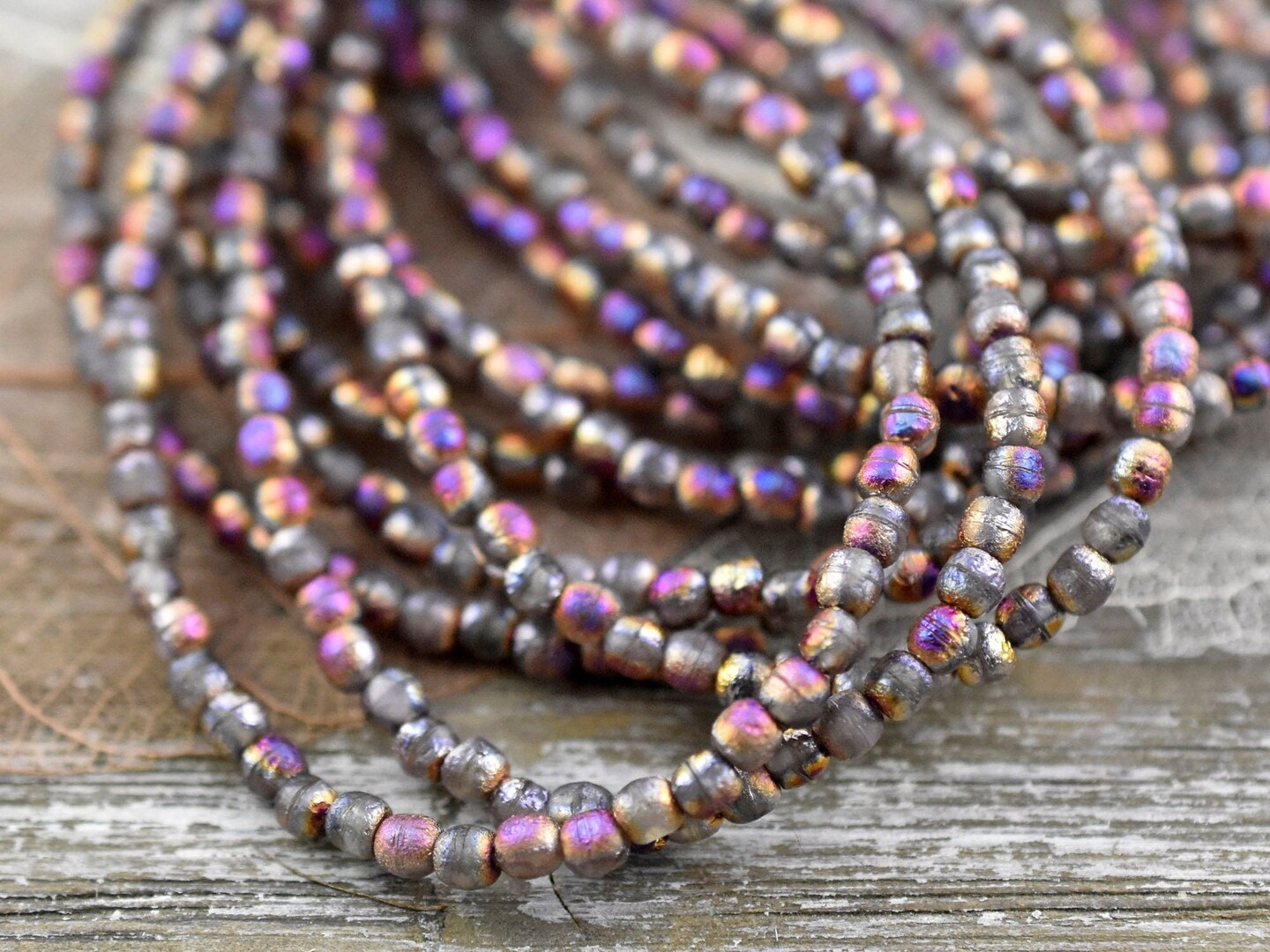 *50* 3mm Copper Rainbow Etched Matte Grey Round Druk Beads