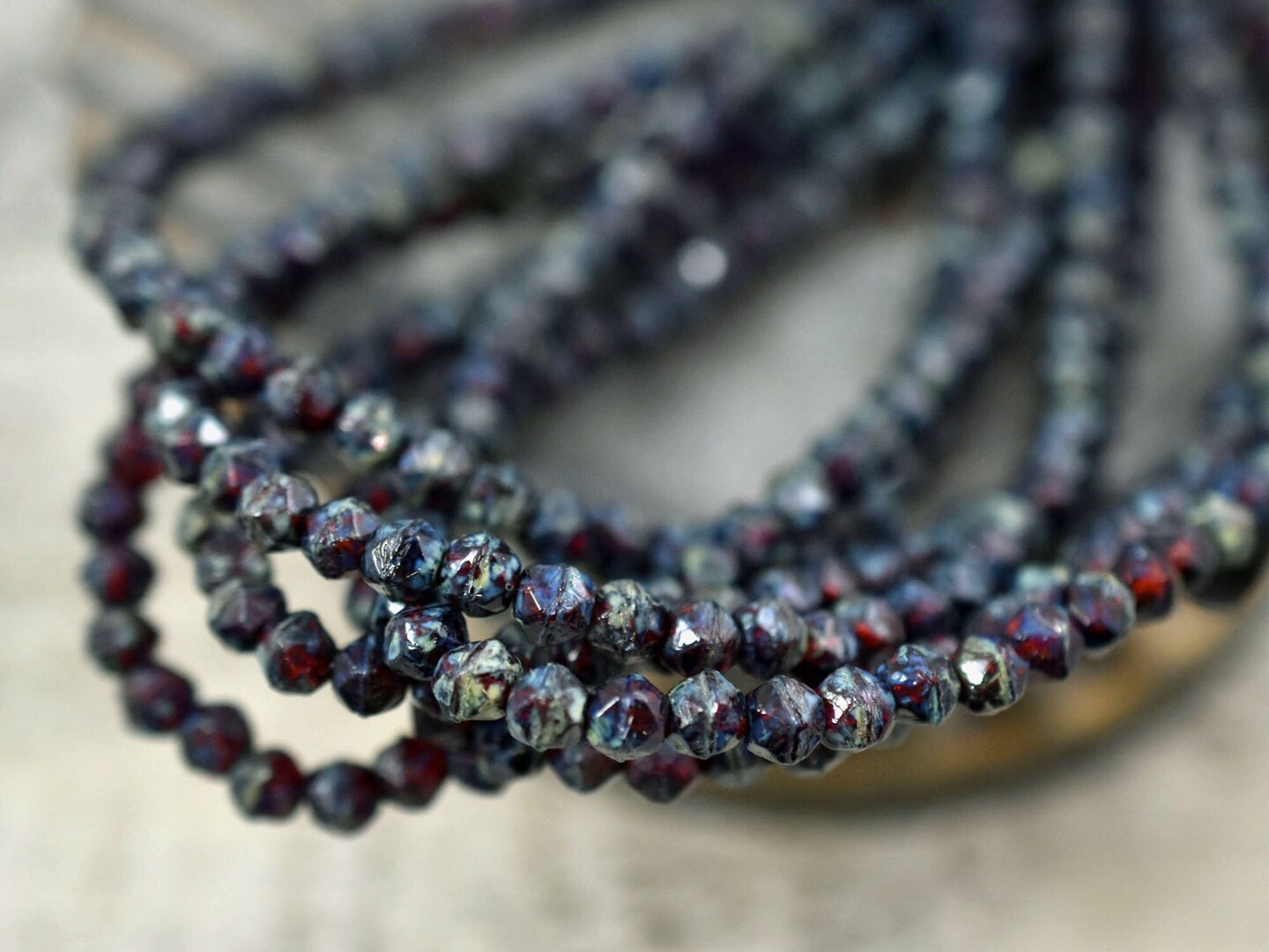 *50* 4mm Ruby Red Picasso English Cut Round Beads