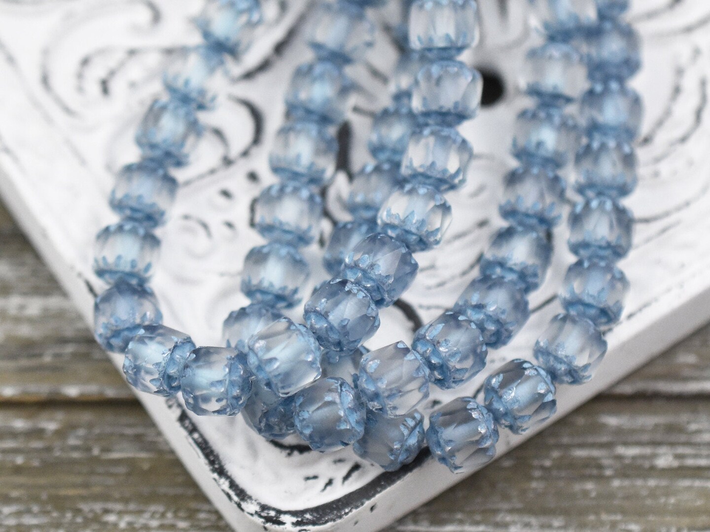 *20* 6mm Turquoise Washed Matte Crystal Cathedral Beads