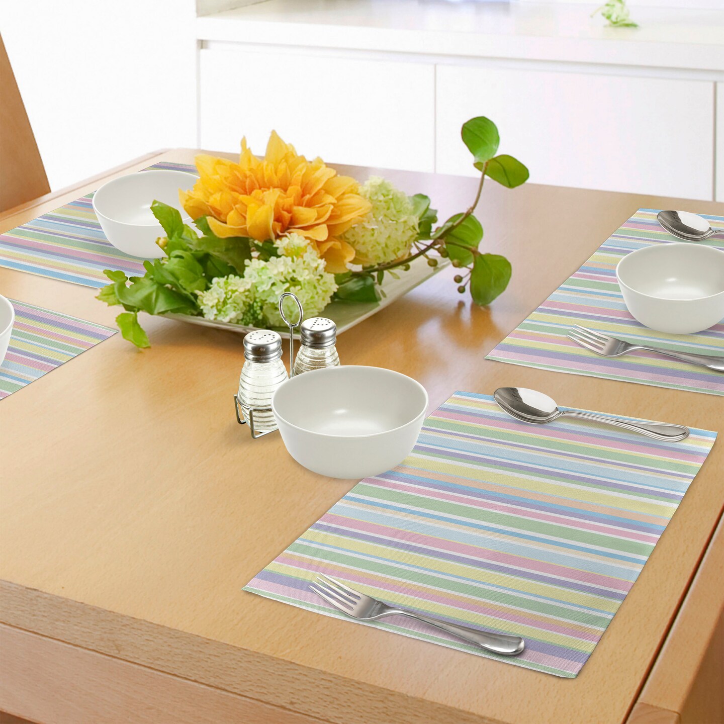 Ambesonne Pastel Place Mats Set of 4, Vertically Striped Pattern Different Colored Straight Lines Classical Old Fashioned, Washable Fabric Placemats for Dining Table, Standard Size, Multicolor