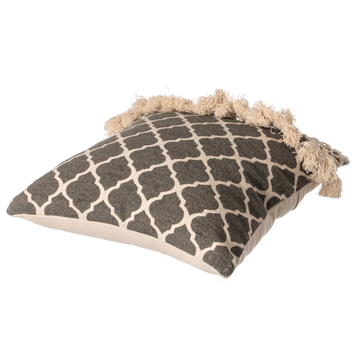 16" Handwoven Cotton Throw Pillow Cover with Ogee Pattern and Tasseled Top