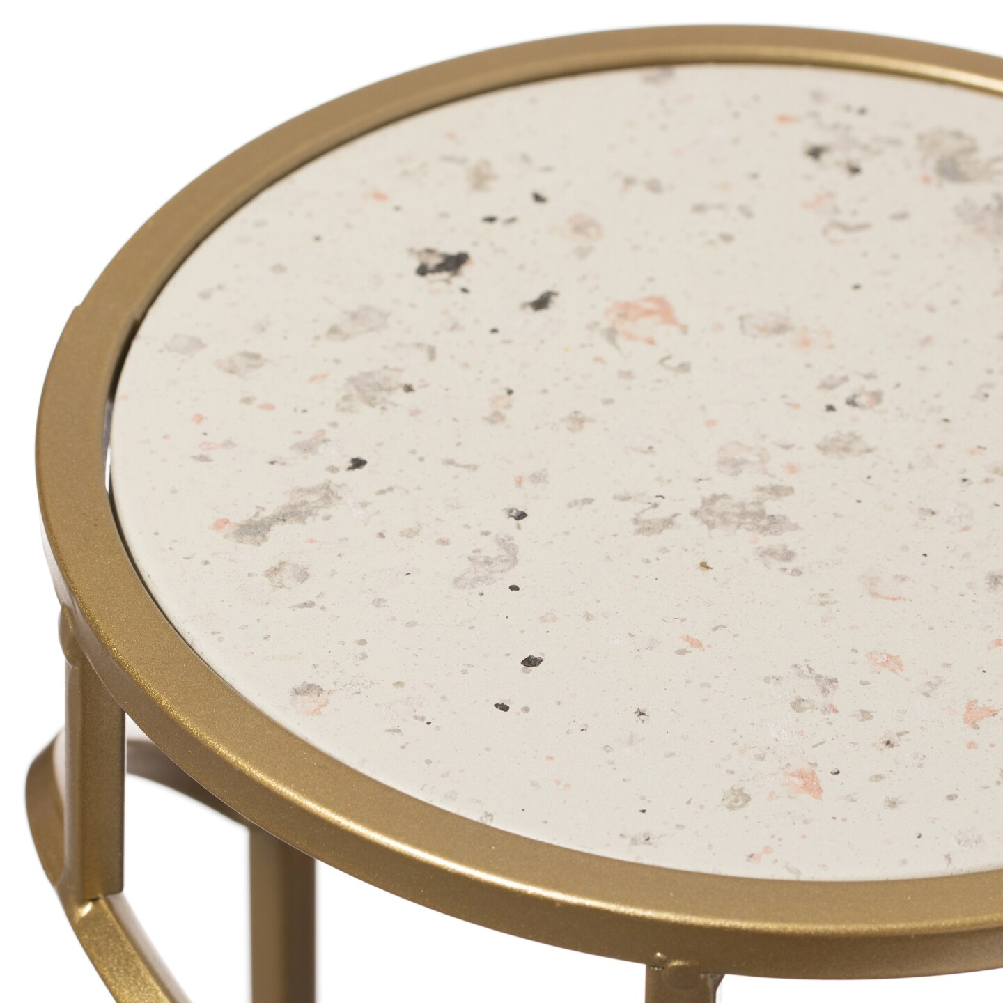 Decorative Gold Metal Round Plant Stand, Modern White Marble Look Top Display End Side Table, Set of 3