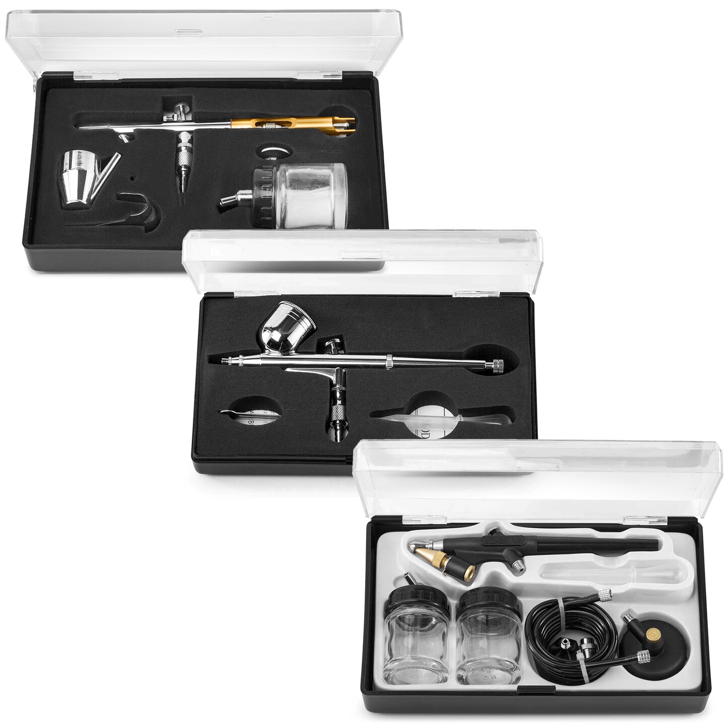PointZero Multi-purpose 3 Airbrush Kit w/ Compressor and Createx Colors Set of 6 Paints