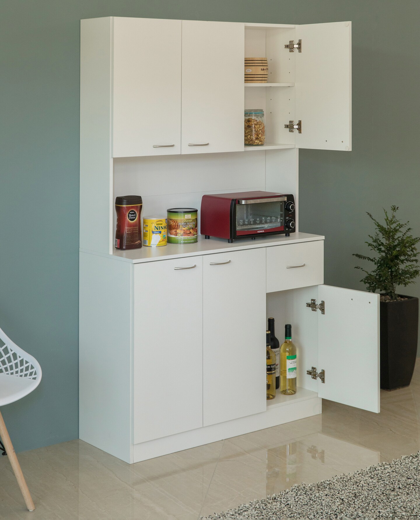 Kitchen Pantry Storage Cabinet with Drawer, Doors and Shelves, White