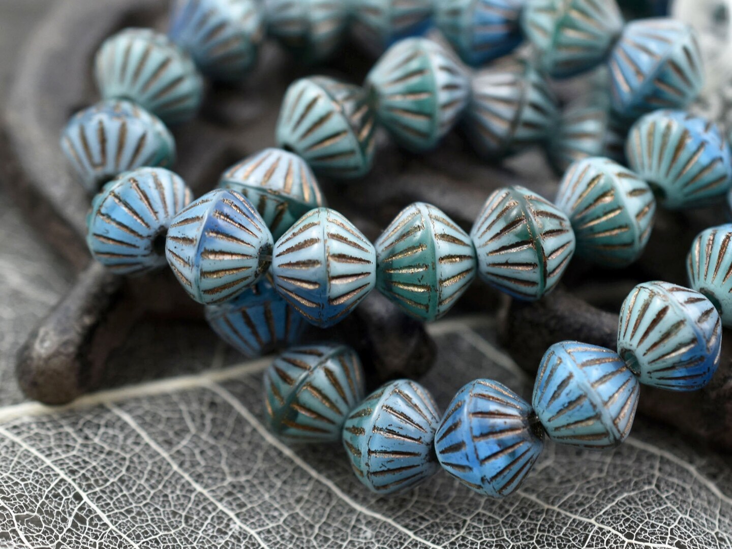 *15* 9mm Bronze Washed Tahiti Dream Large Hole Bicone Beads