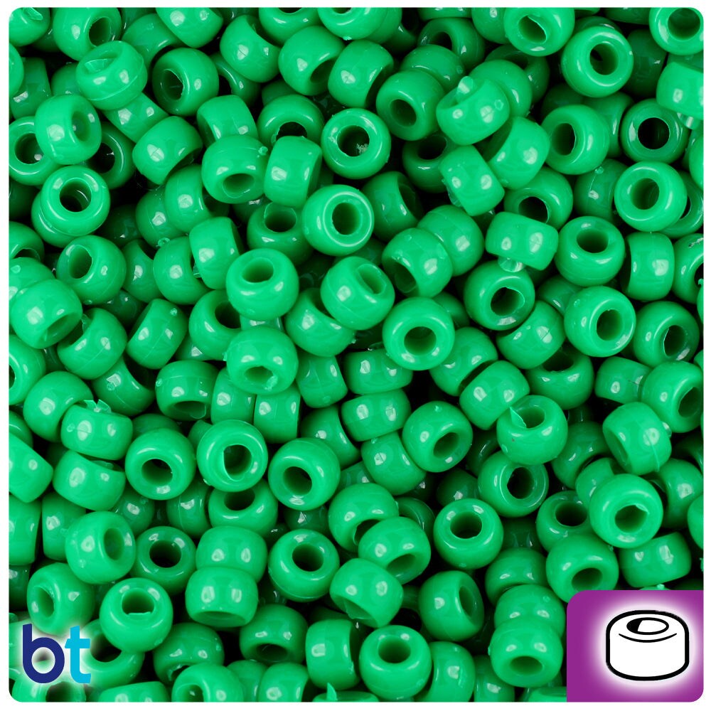 BeadTin Green Opaque 6.5mm Mini Barrel Plastic Pony Beads (1000pcs)