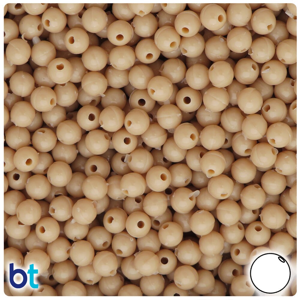 BeadTin Dark Ivory Opaque 6mm Round Plastic Craft Beads (500pcs)