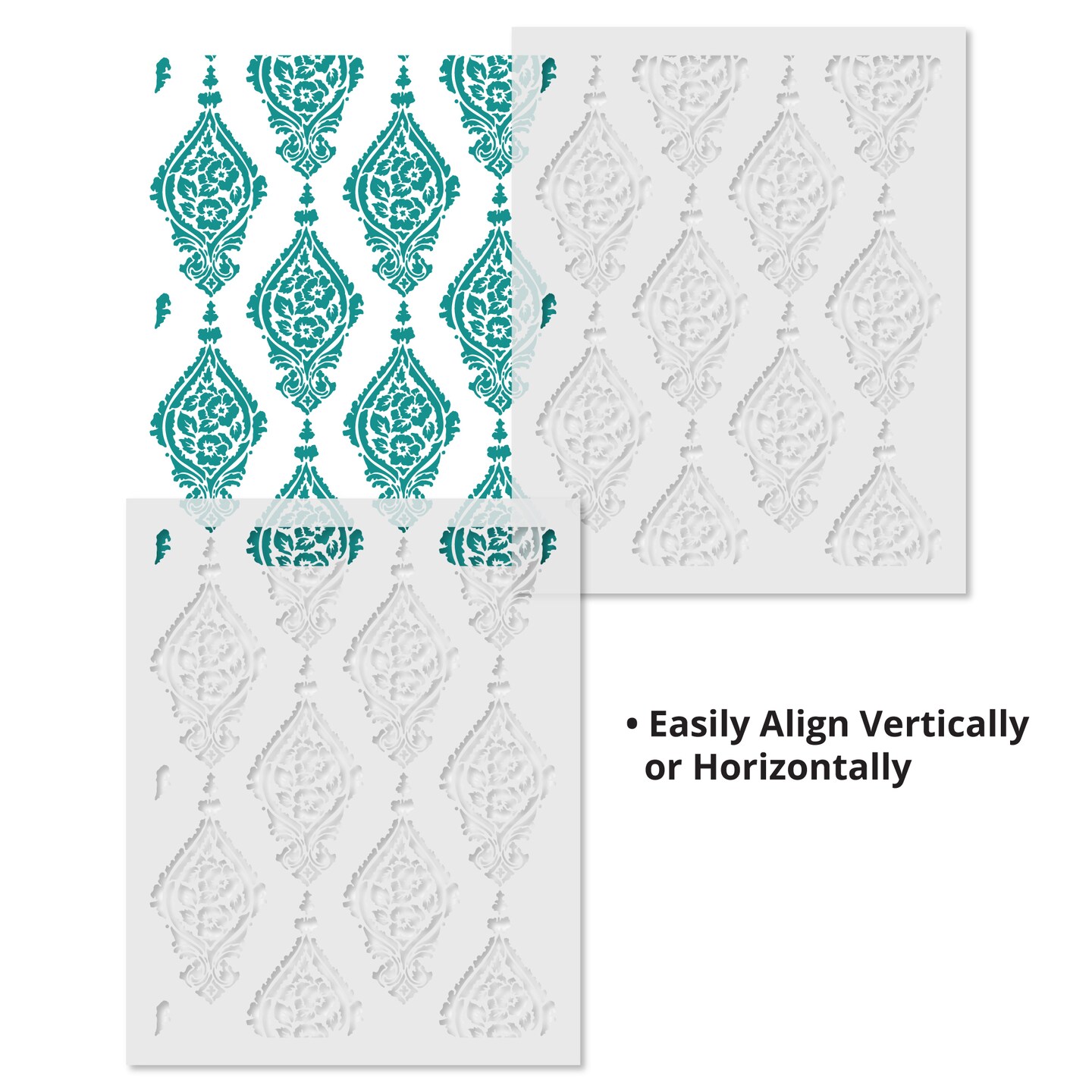 Paisley Damask Wallpaper Stripe Wall Stencil | 3603 by Designer Stencils | Pattern Stencils | Reusable Stencils for Painting | Safe & Reusable Template for Wall Decor | Try This Stencil Instead of a Wallpaper | Easy to Use & Clean Art Stencil Pattern