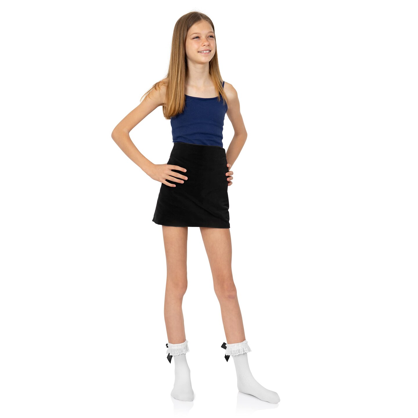 Skeleteen White Ruffled Ankle Socks - Frilly Lace Trim With Black Satin Bow, One Size Fits Most Women & Teens