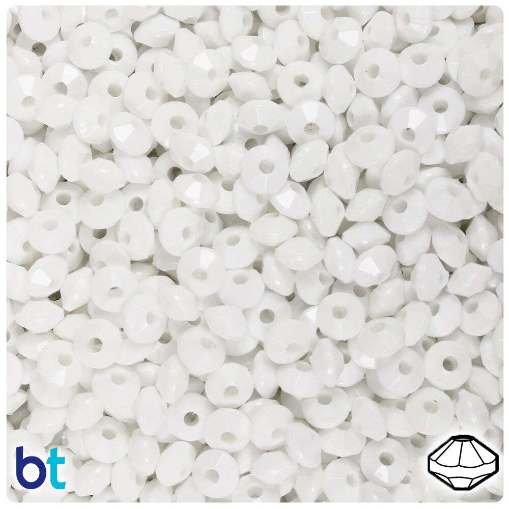 BeadTin Bright White Opaque 6mm Faceted Rondelle Plastic Craft Beads (1350pcs)