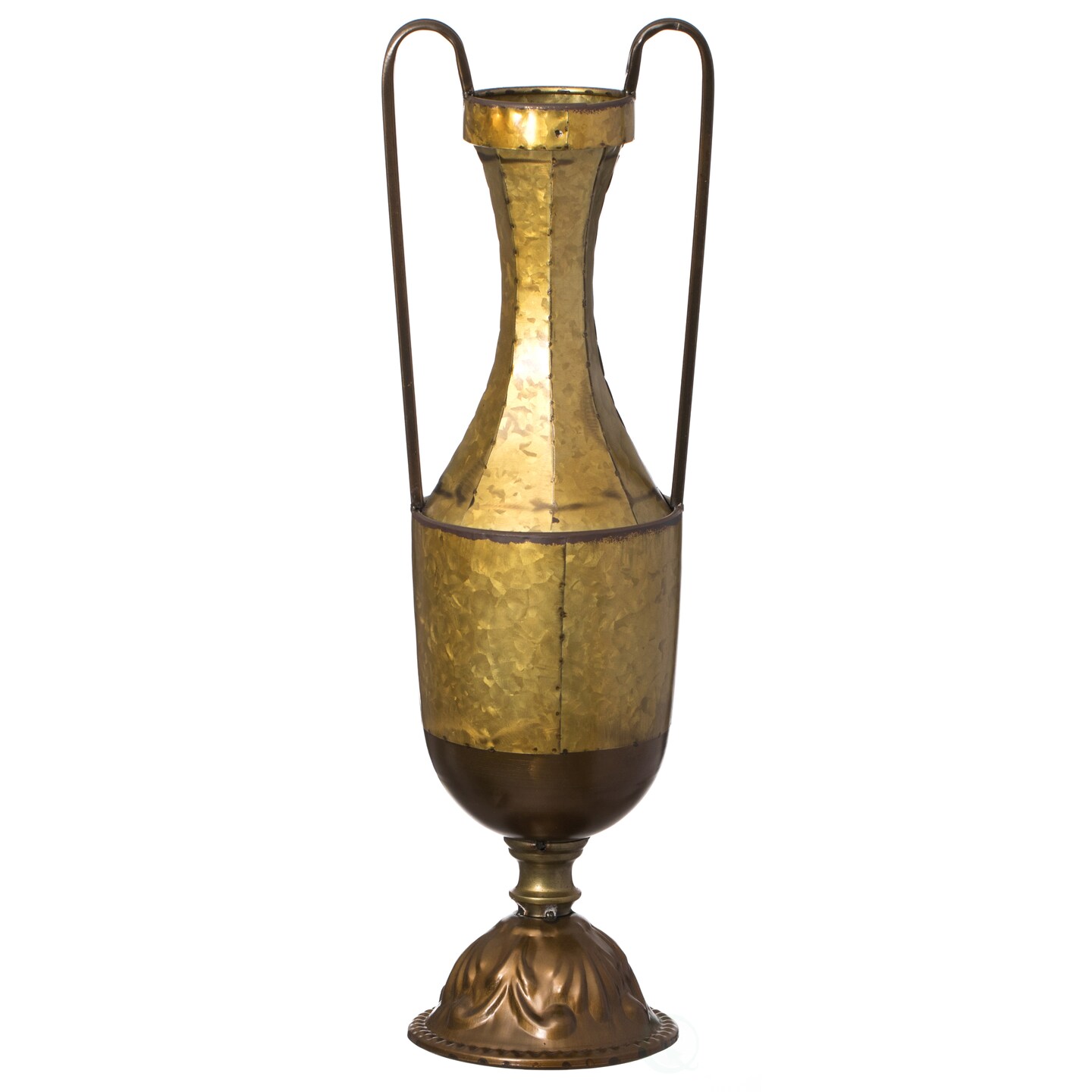 Decorative Antique Style Metal Jug Floor Vase with 2 Handles - Vintage Inspired Rustic Design for Entryway, Living Room, or Dining Room - Tall Elegant Home Decor Accent - Classic Metal Vase