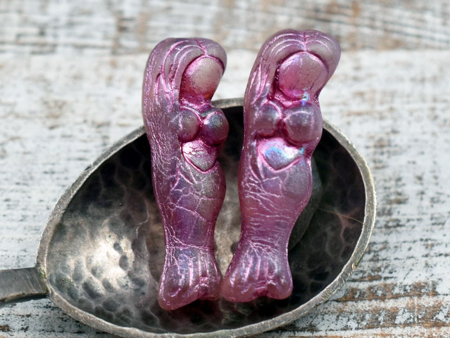*2* 5x28mm Pink Washed Matte Crystal AB Mermaid Beads
