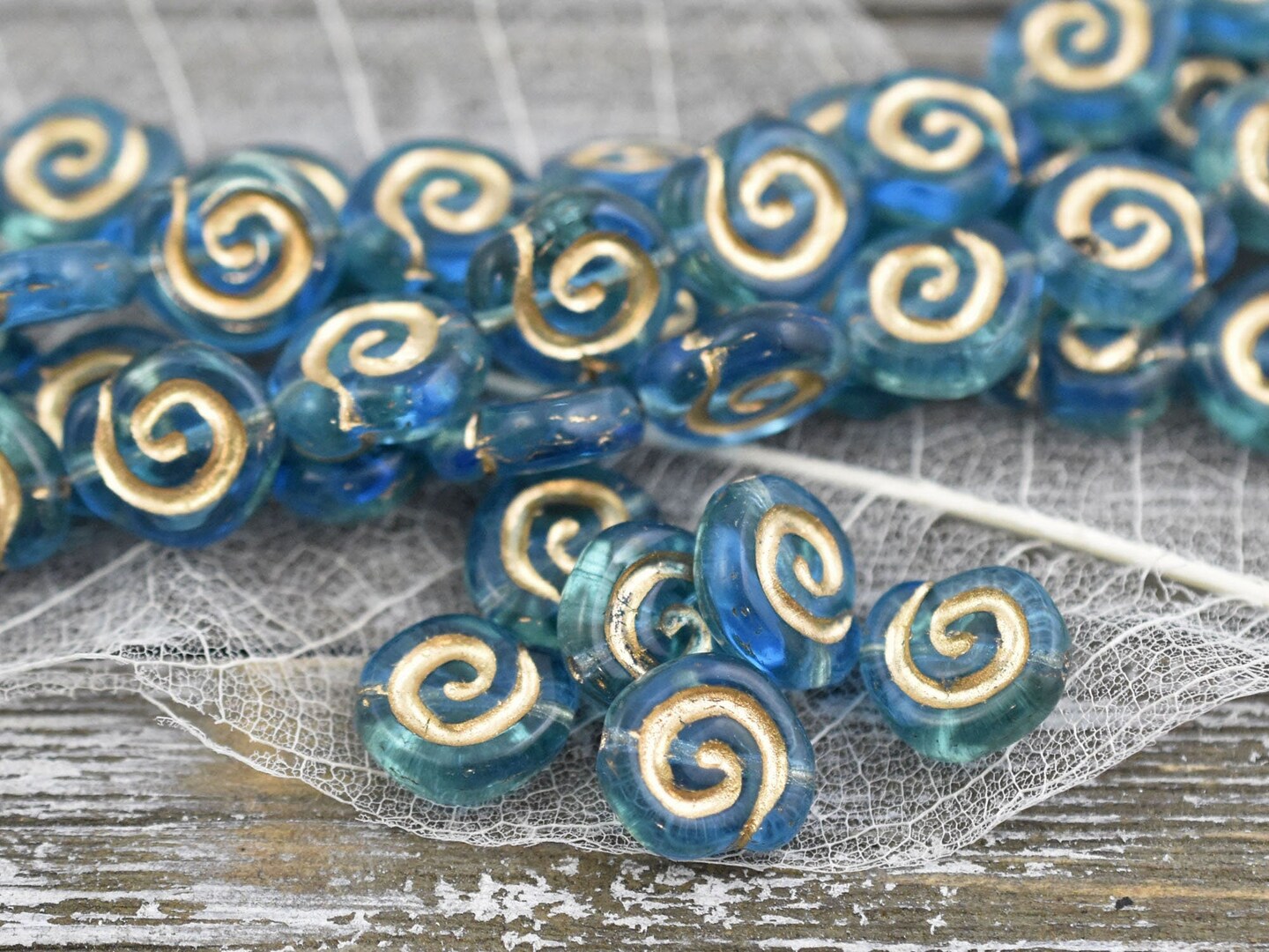*10* 12mm Gold Washed Aqua Jelly Roll Beads