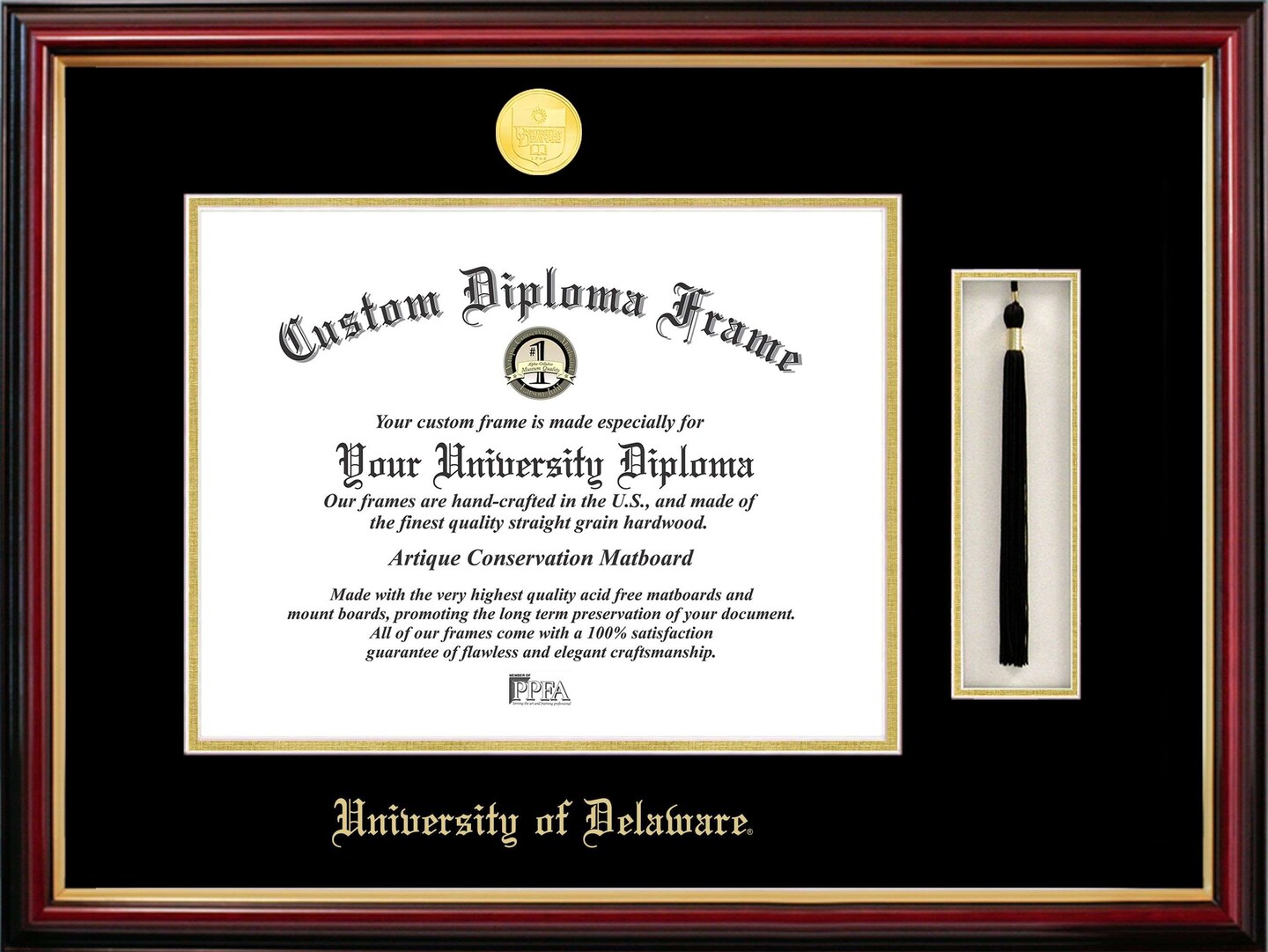 University of Delaware 16w x 12h Tassel Box and Diploma Frame