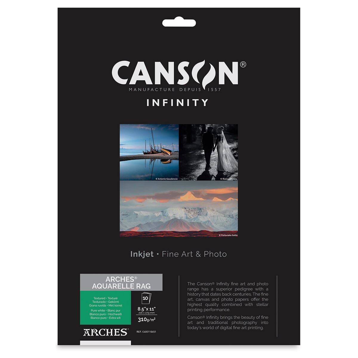 Canson Infinity Arches Aquarelle Rag Inkjet Paper - 8-1/2&#x22; x 11&#x22;, 310 gsm, Package of 10