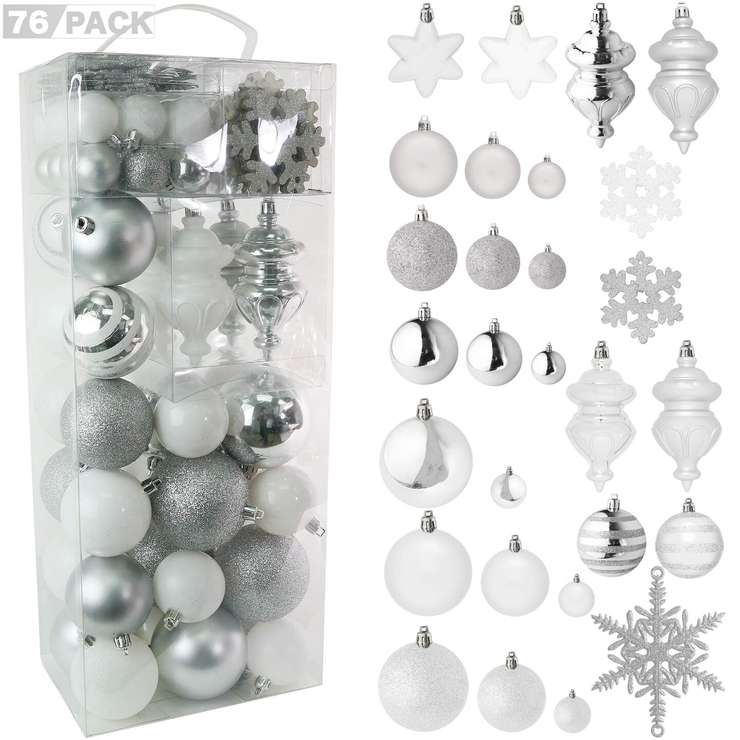 RN'D Christmas Snowflake Ball Ornaments - Christmas Hanging Snowflake and Ball Ornament Assortment Set with Hooks