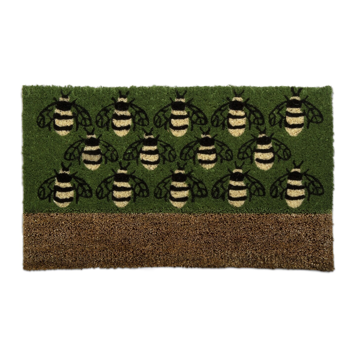 1&#x27;6&#x22;x2&#x27;6&#x22; Busy Bees Boot Scrape Bumble Bee Rectangle Indoor and Outdoor Coir Door Welcome Mat Green