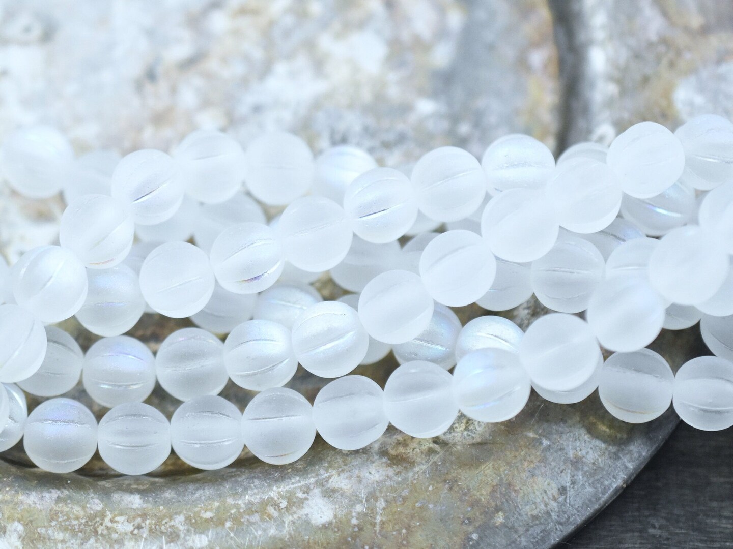 *16* 8mm Matte Crystal AB Round Melon Beads