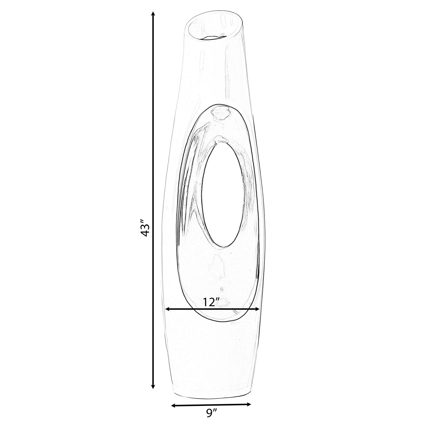 Modern Unique Design White Floor Flower Vase with Black Interior, for Living Room, Entryway or Dining Room, 43 inch