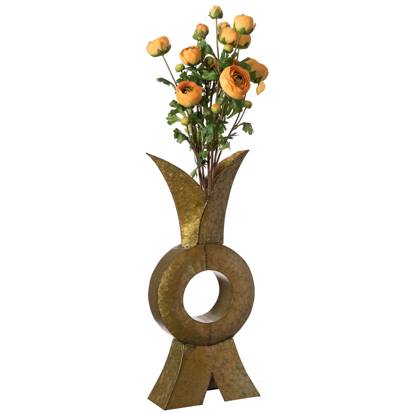 Unique Style Galvanized Gold Metal Design Large Floor Vase for Entryway, Living Room or Dining Room, 28 inTall Rustic Iron Home Decor Accent with Distressed Finish - Vase for Flowers, Branches, or Greenery