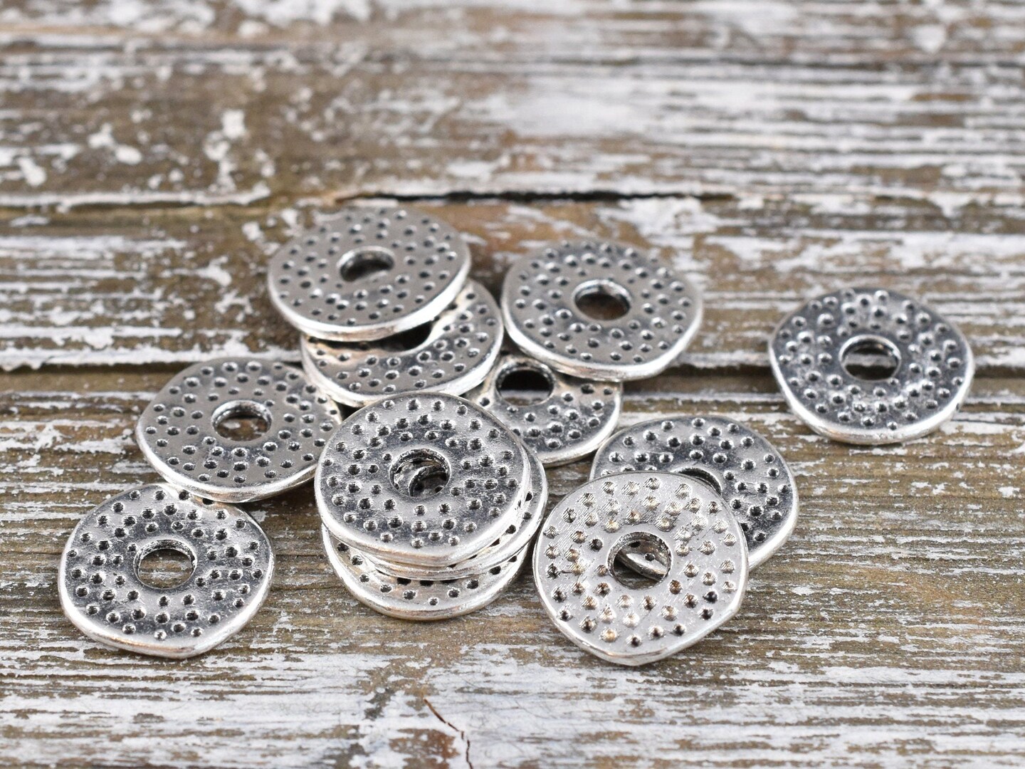 *100* 12mm Antique Silver Dimpled Flat Washer Spacer Beads