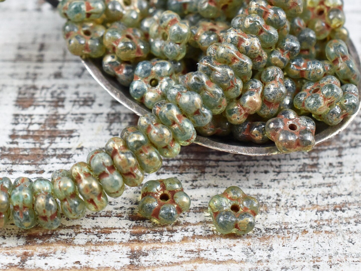 *50* 5mm Green Aqua Picasso Forget Me Not Rondelle Daisy Beads