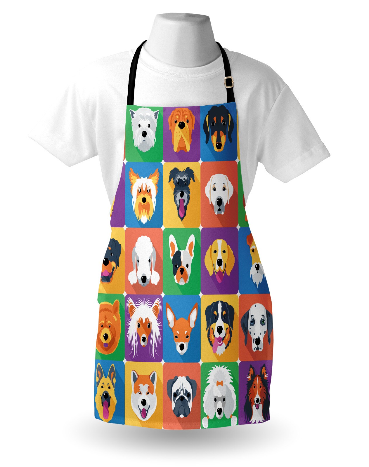 Ambesonne Dog Apron, Dog Breeds Profiles Pets Shepherd Terrier Labrador Domestic Animals Illustration, Unisex Kitchen Bib with Adjustable Neck for Cooking Gardening, Adult Size, Purple Green