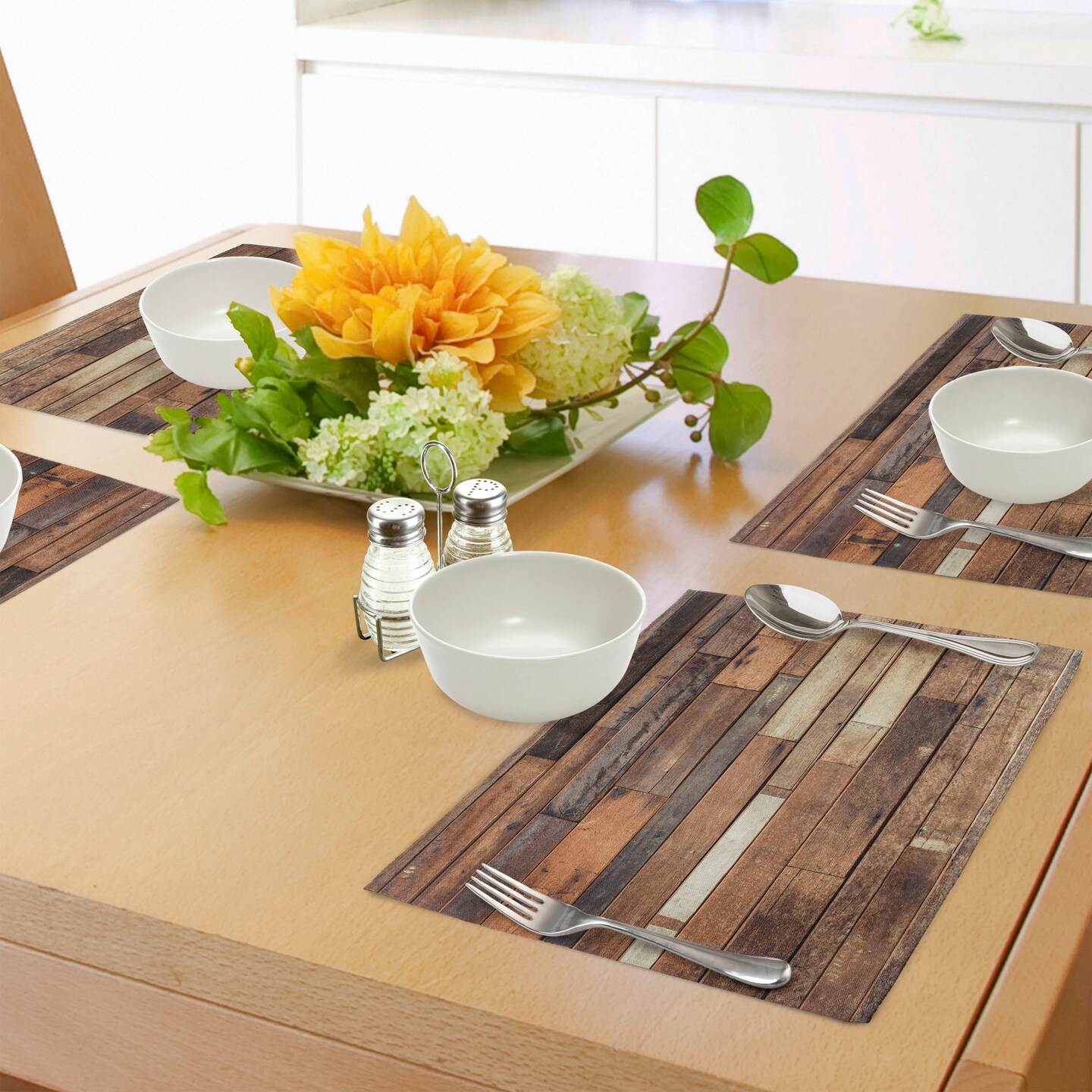 Wooden Placemats Set of 4 Rustic Floor Planks Print Grungy Look Farm House  Country Style Walnut Oak Grain Image, Washable Fabric Place Mats for Dining  Room Kitchen Table Decor,Brown, by Ambesonne 