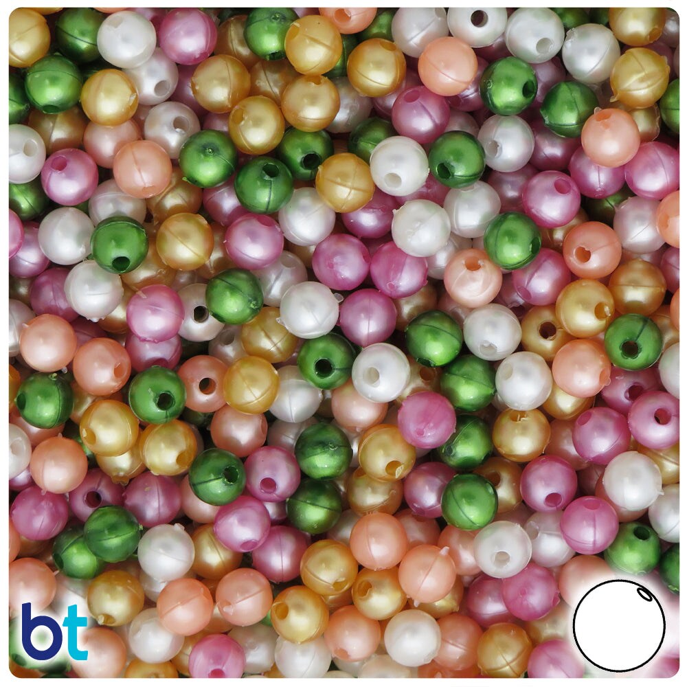 BeadTin Warm Pearl Mix 6mm Round Plastic Craft Beads (500pcs)
