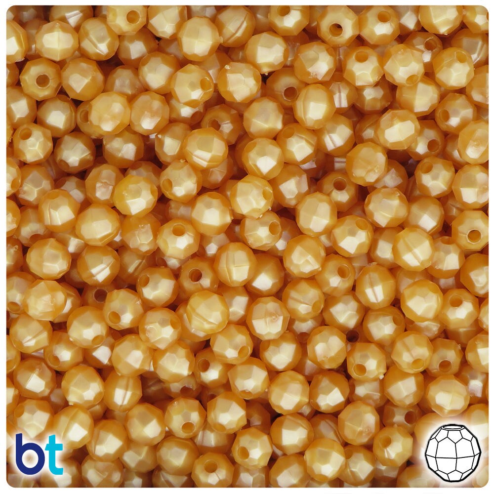 BeadTin Gold Pearl 6mm Faceted Round Plastic Craft Beads (600pcs