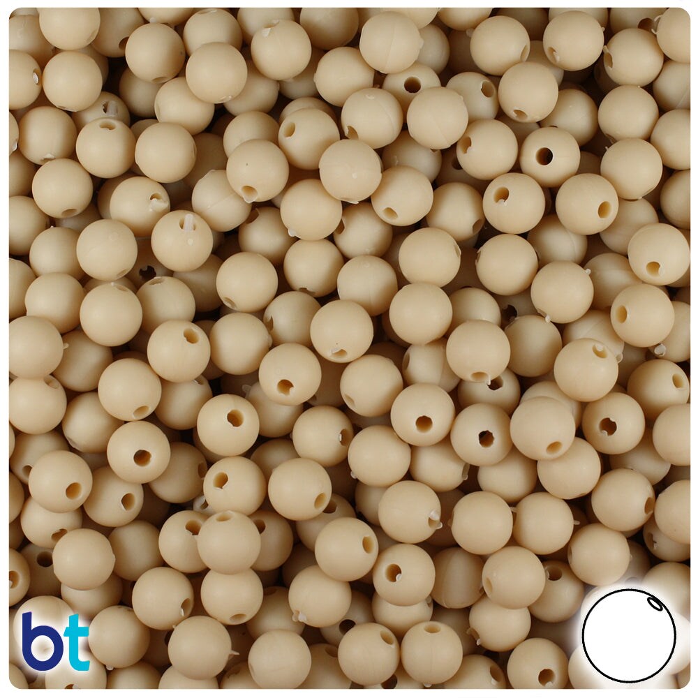 BeadTin Dark Ivory Matte 6mm Round Plastic Craft Beads (500pcs)