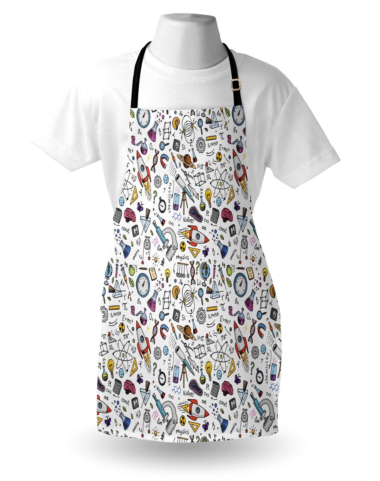 Ambesonne Science Apron, Science Pattern Formulas Laboratory Elements Physics Mathematics, Unisex Kitchen Bib with Adjustable Neck for Cooking Gardening, Adult Size, Multicolor