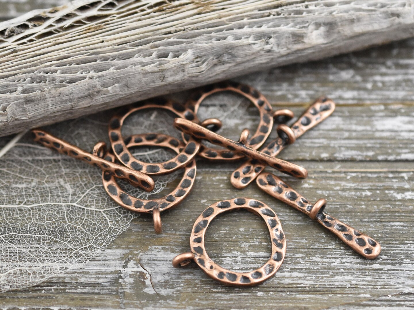 *4* 23x19mm Antique Copper Hammered Round Toggle Clasps Michaels