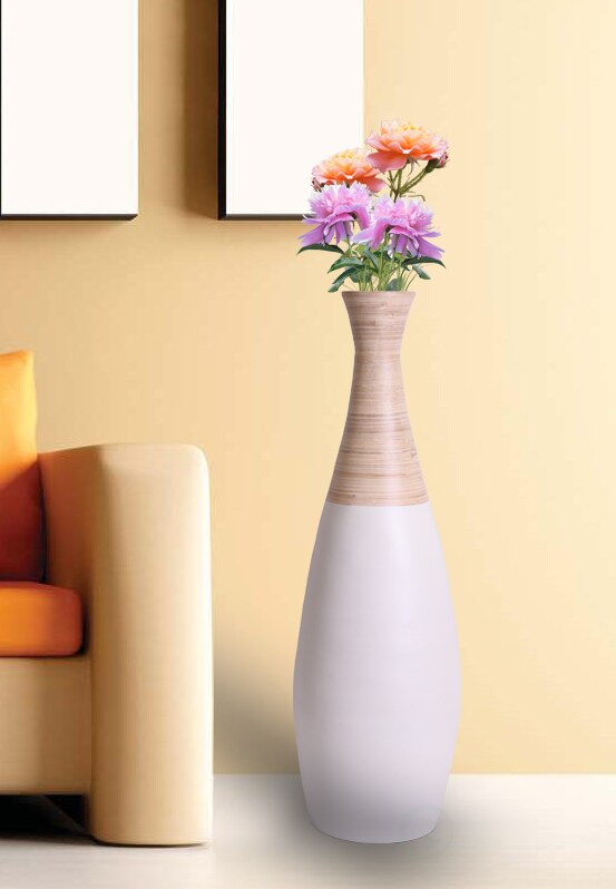 31.5 inch Spun Bamboo Tall Trumpet Floor Vase - Decorative Home Accent, Natural Bamboo, Indoor Decoration, Sustainable Materials, Tall Floral Display, Handmade Bamboo Vase, Floor Standing Vase
