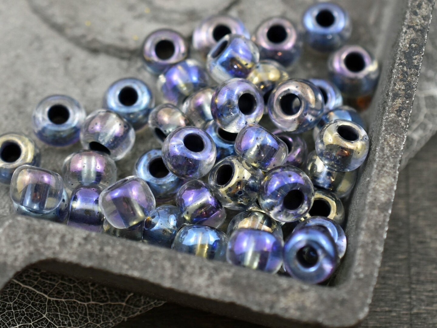 50G Black Lined Crystal AB Czech 2/0 Seed Beads