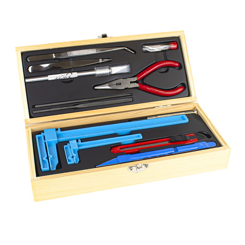 Excel Blades Deluxe Airplane Tool Set with Wooden Case, Knives, Clamps & Tweezers, USA Made