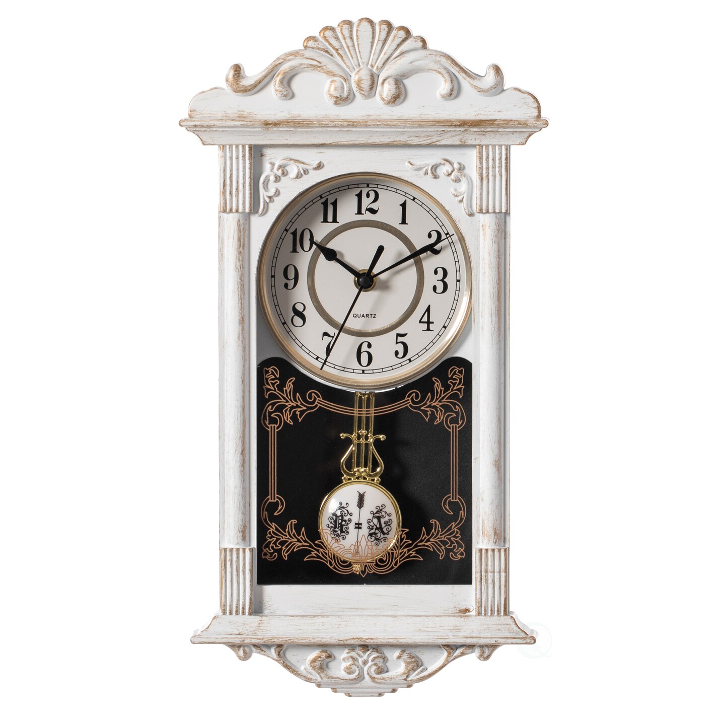Clockswise Vintage Grandfather Wood-Looking Plastic Pendulum Decorative Battery Operated Wall Clock Brown, for Office, Home Decor, Living Room, Kitchen, or Dining Room