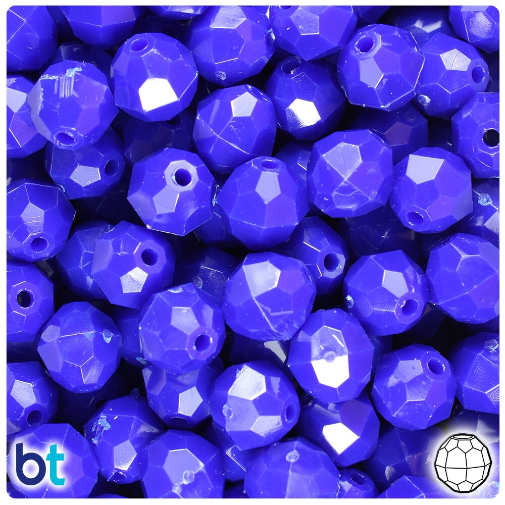 BeadTin Royal Blue Opaque 12mm Faceted Round Plastic Craft Beads (180pcs)