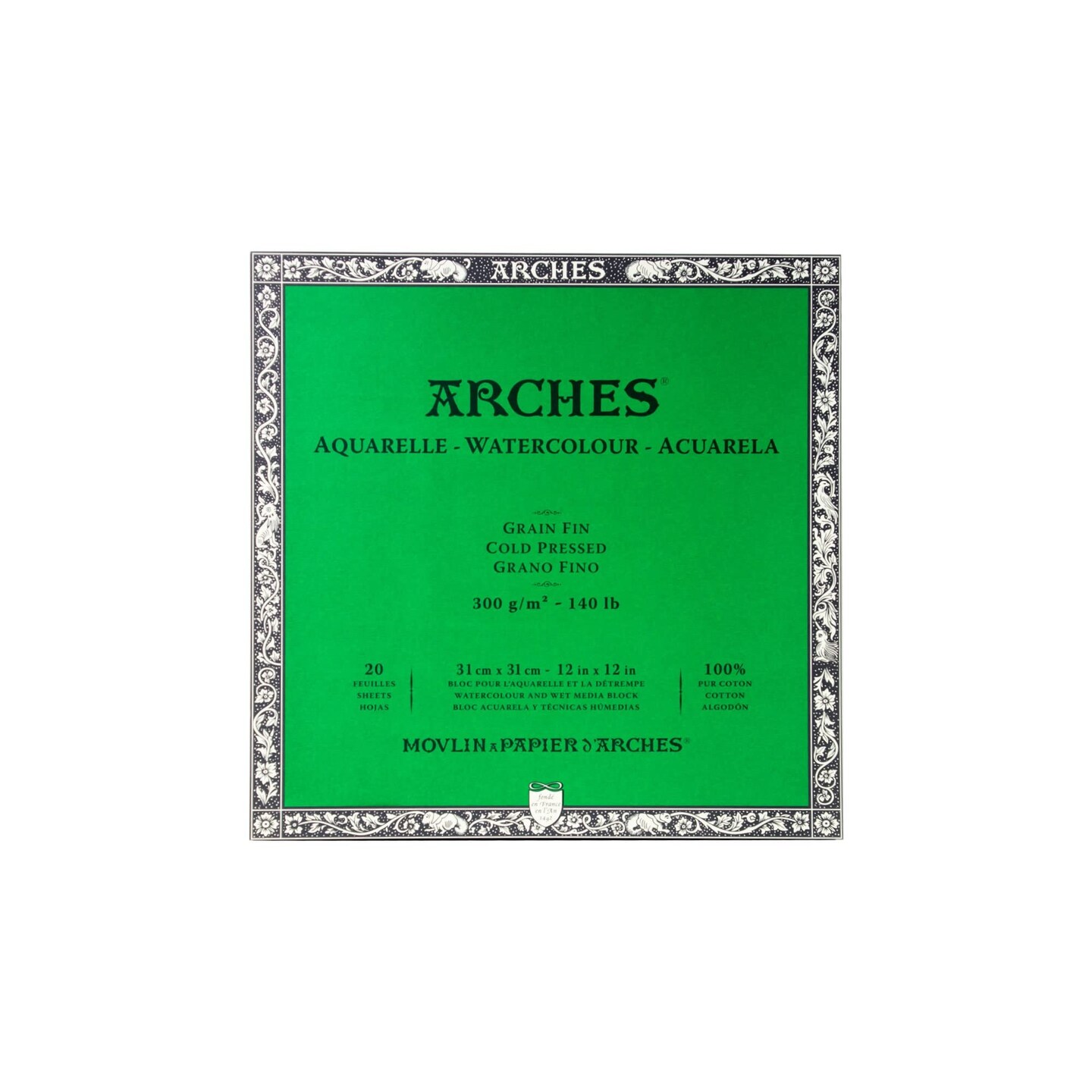 Arches Watercolor Block 12x12-inch Natural White 100% Cotton Paper - 20  Sheets of Arches Watercolor Paper 140 lb Cold Press - Arches Art Paper for  Watercolor Gouache Ink Acrylic and More