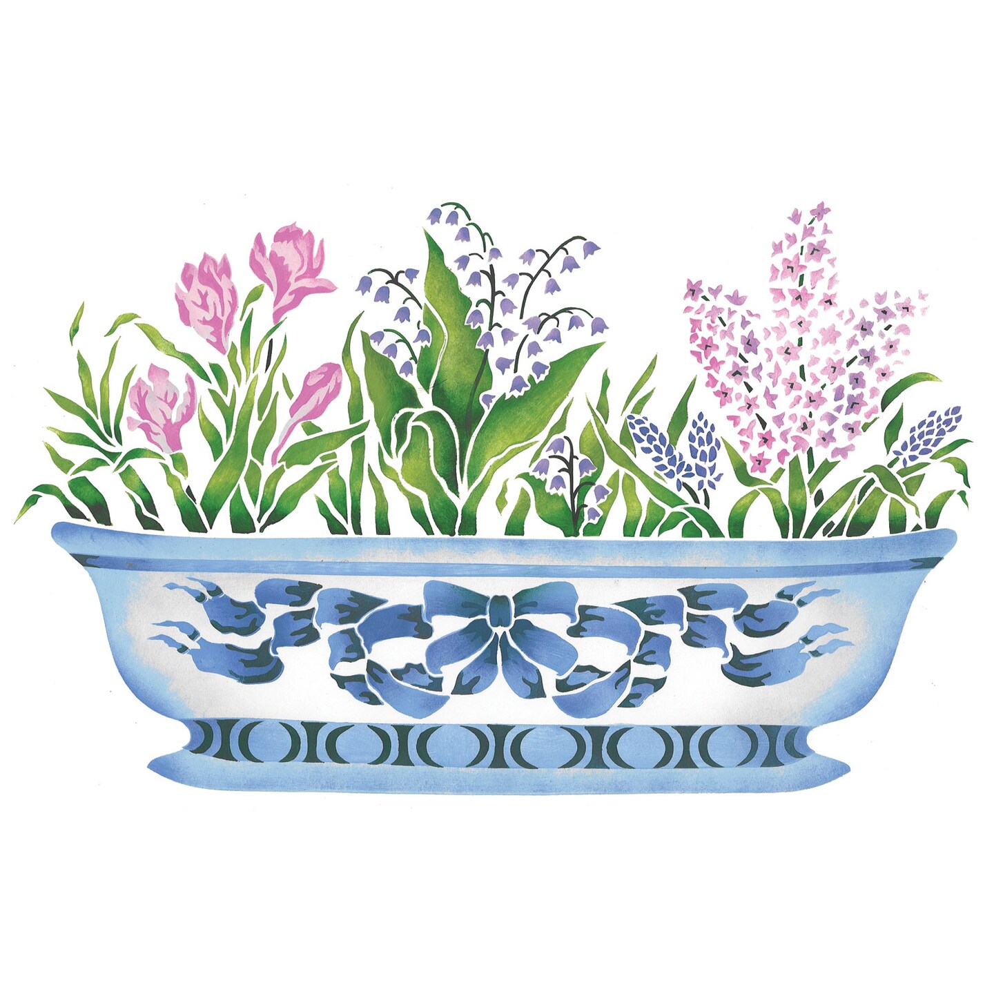 Small Spring Bulbs in Porcelain Bowl Wall Stencil | 2562 by Designer Stencils | Floral Stencils | Reusable Art Craft Stencils for Painting on Walls, Canvas, Wood | Reusable Plastic Paint Stencil for Home Makeover | Easy to Use &#x26; Clean Art Stencil