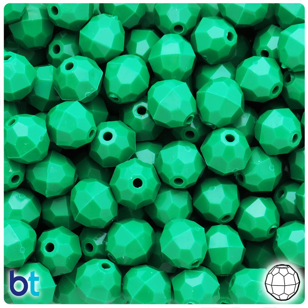 BeadTin Green Opaque 12mm Faceted Round Plastic Craft Beads (180pcs)