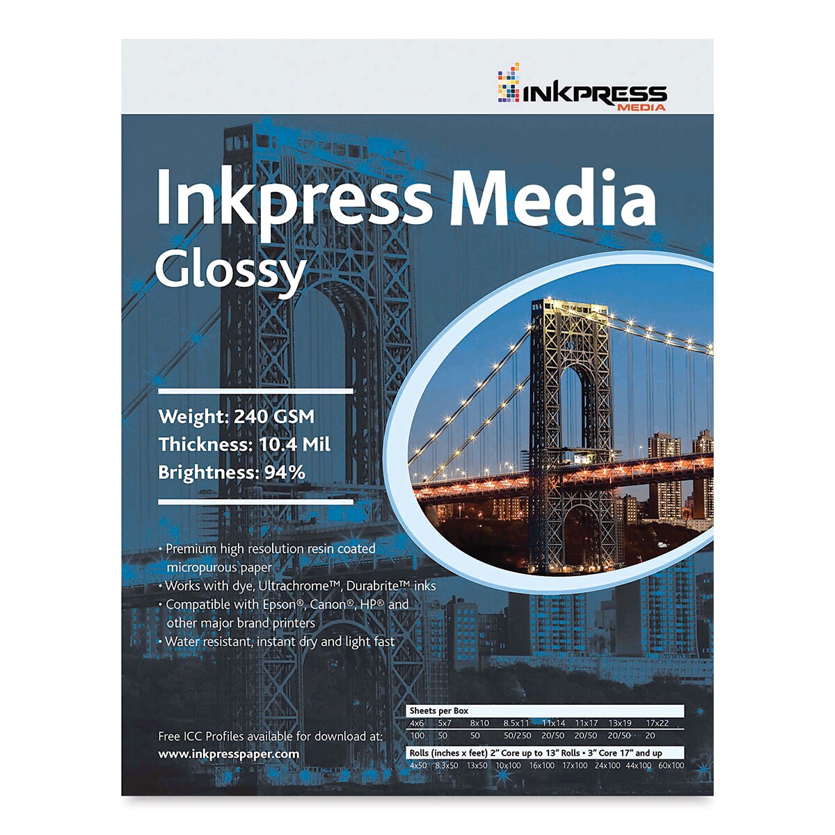 Inkpress - Inkjet Papers, Glossy, 13&#x22; x 19&#x22;, 20 Sheets