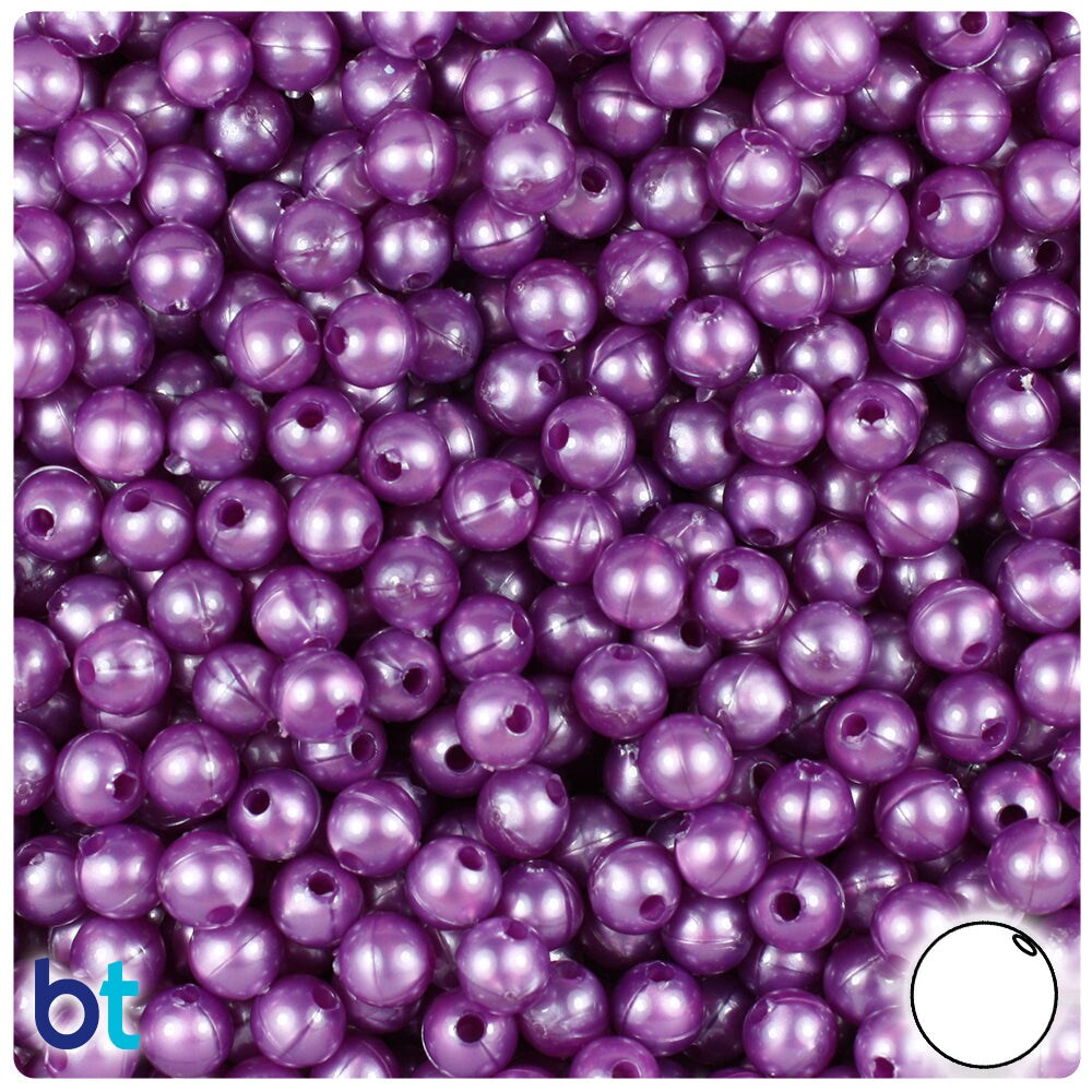 BeadTin Violet Pearl 6mm Round Plastic Craft Beads (500pcs)