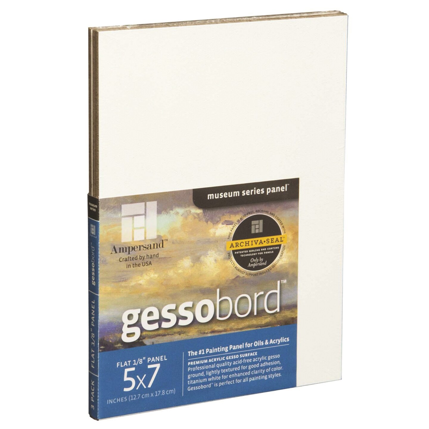 Ampersand Art Supply Gesso Wood Painting Panel: Museum Series Gessobord,  5x7, White