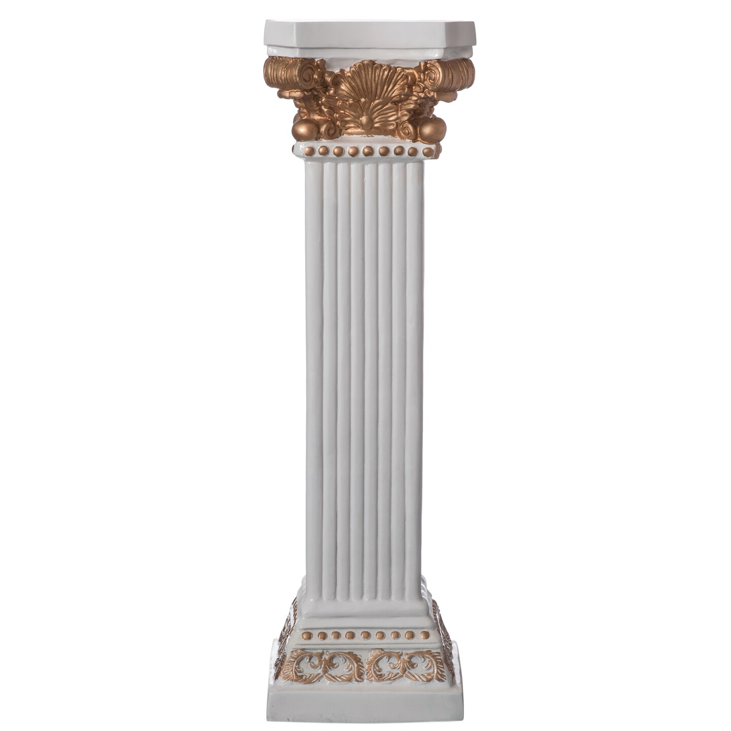 Decorative Fiberglass White and Gold Plinth Roman Style Column Ionic Piller Pedestal Vase Stand for Wedding or Party, Living Room, or Dining Room Decor - Photography Props - Sculpture Display - Greek-inspired Luxury Decor Piece with Ornate Gold Accen