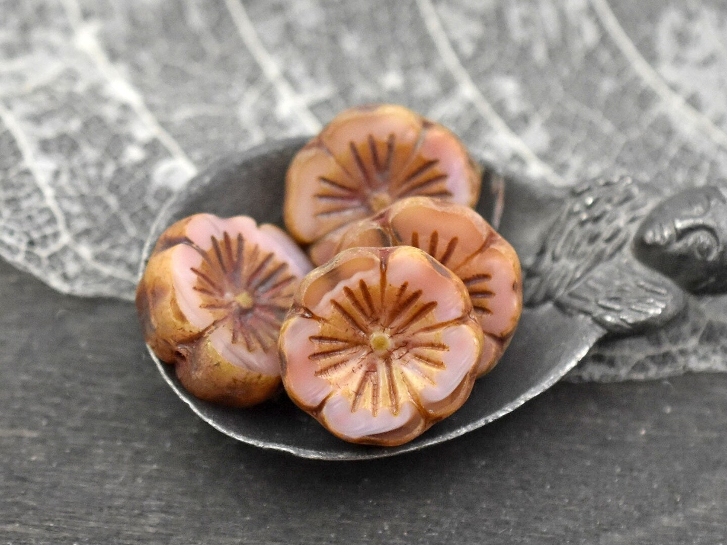 *10* 14mm Pink Coral Picasso Table Cut Hawaiian Flower Beads