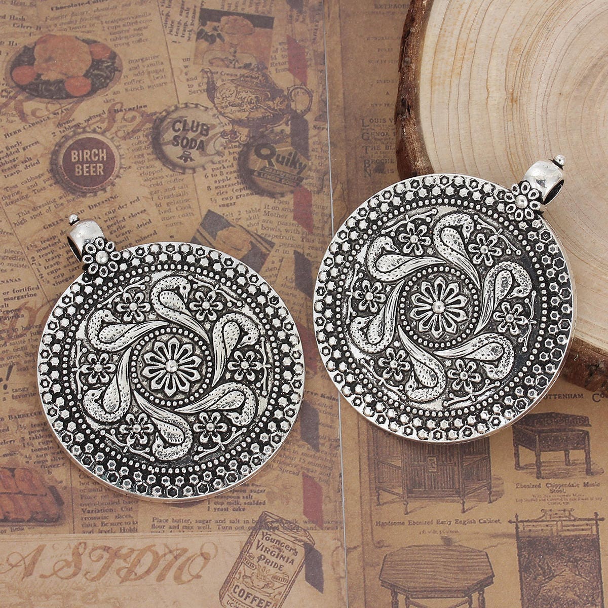 Antique Silver Boho Medallion Pendant 71x59mm