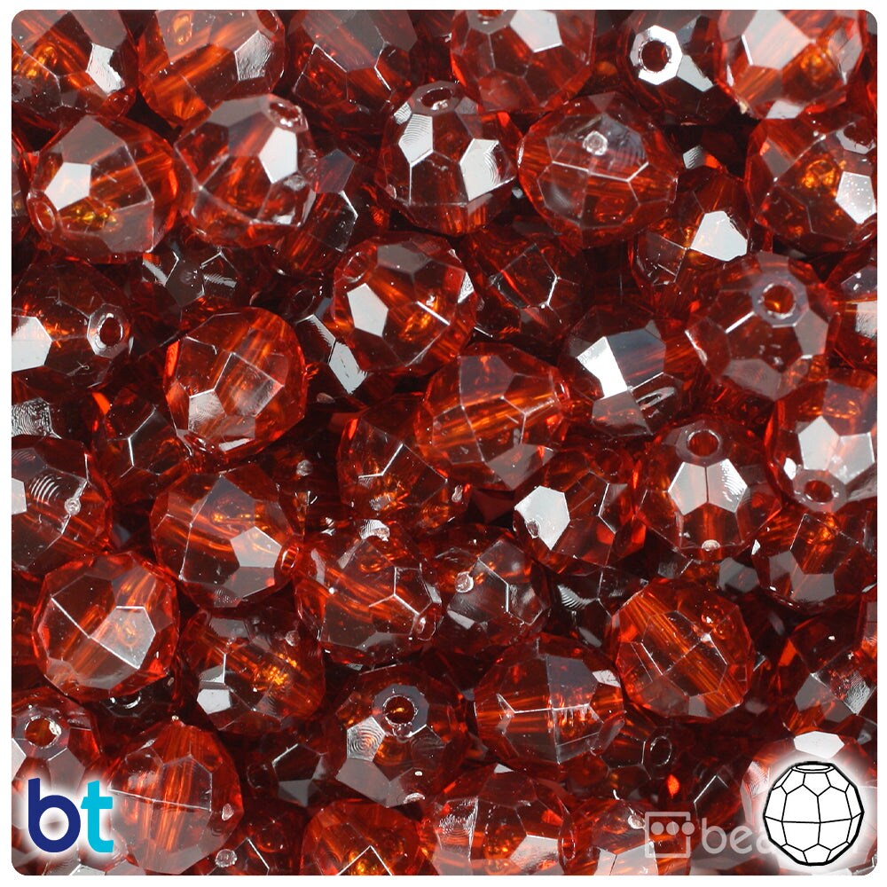 BeadTin Tortoise Transparent 12mm Faceted Round Plastic Craft Beads (180pcs)